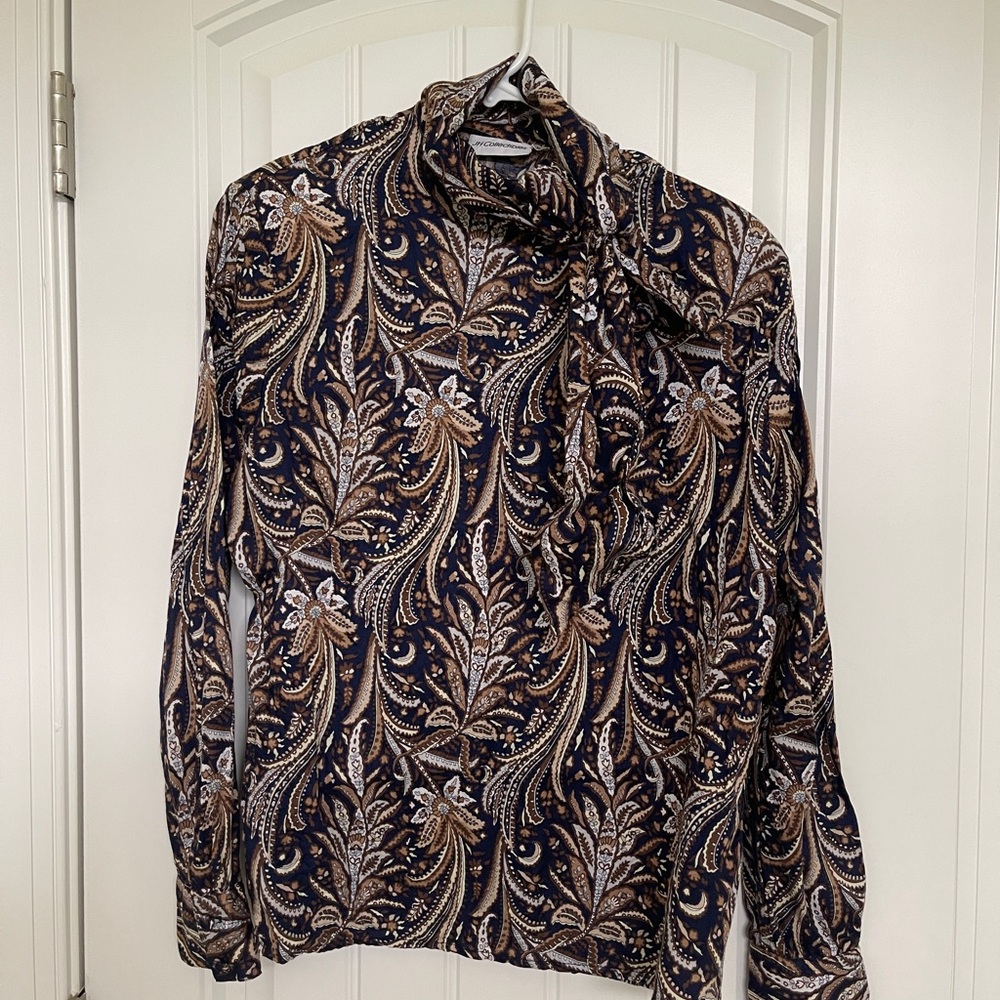 JH Collectibles Navy and Brown Paisley Blouse